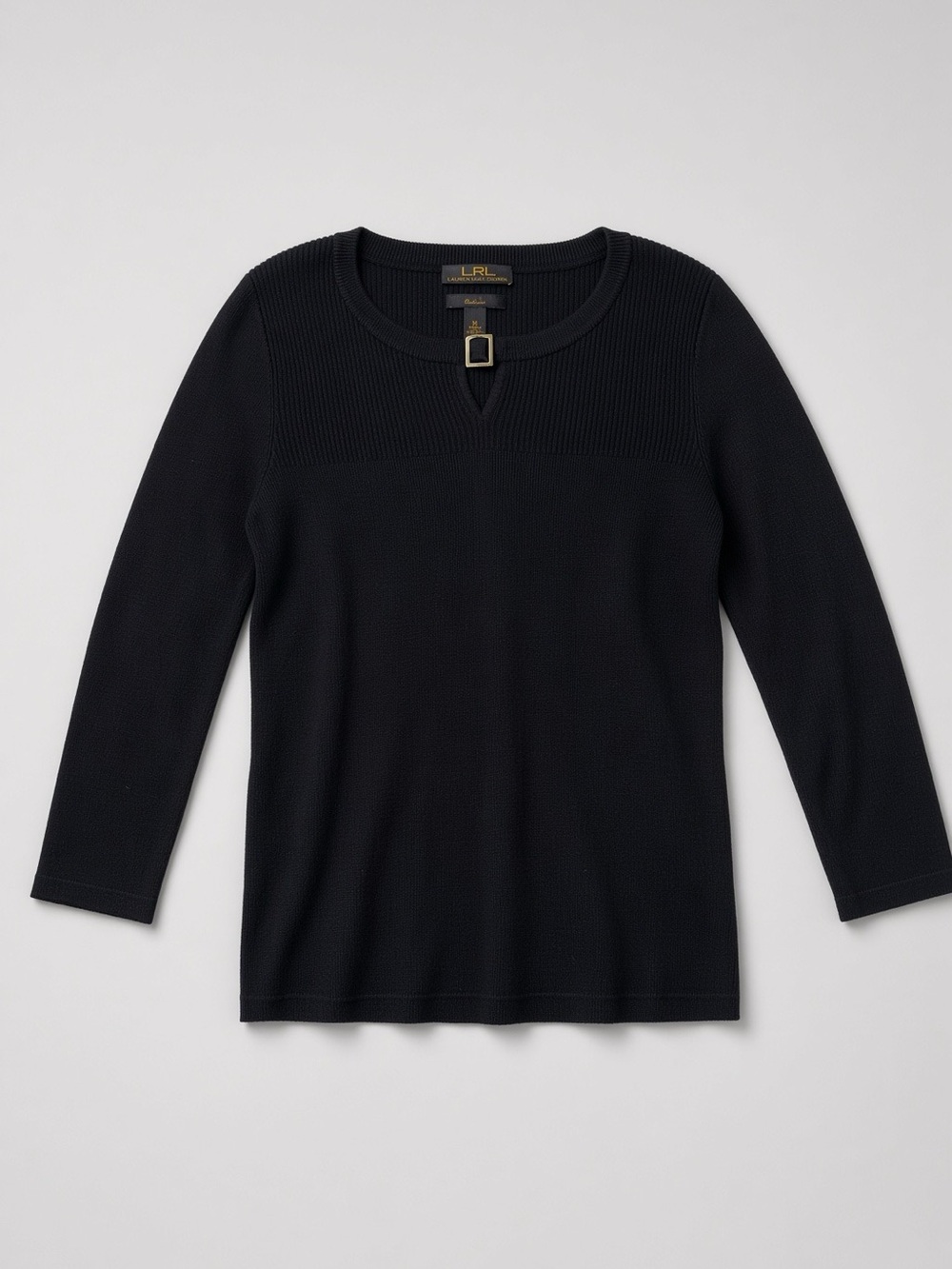 LRL Lauren Ralph Lauren Black Ribbed Keyhole Buckle Sweater M
